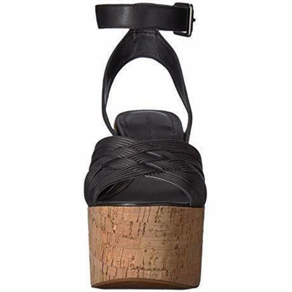 Sigerson Morrison Becca Black Leather Cork Wedge Sandal Ankle Strap Platform 9.5 - Picture 5 of 16